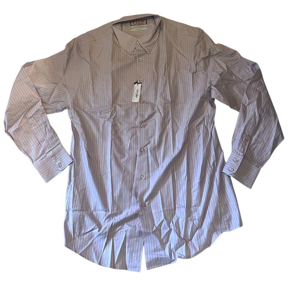 Thomas Pink Slim Fit 17.5 / 44 cm  Button Down Dress Shirt - Pink/Green Stripe